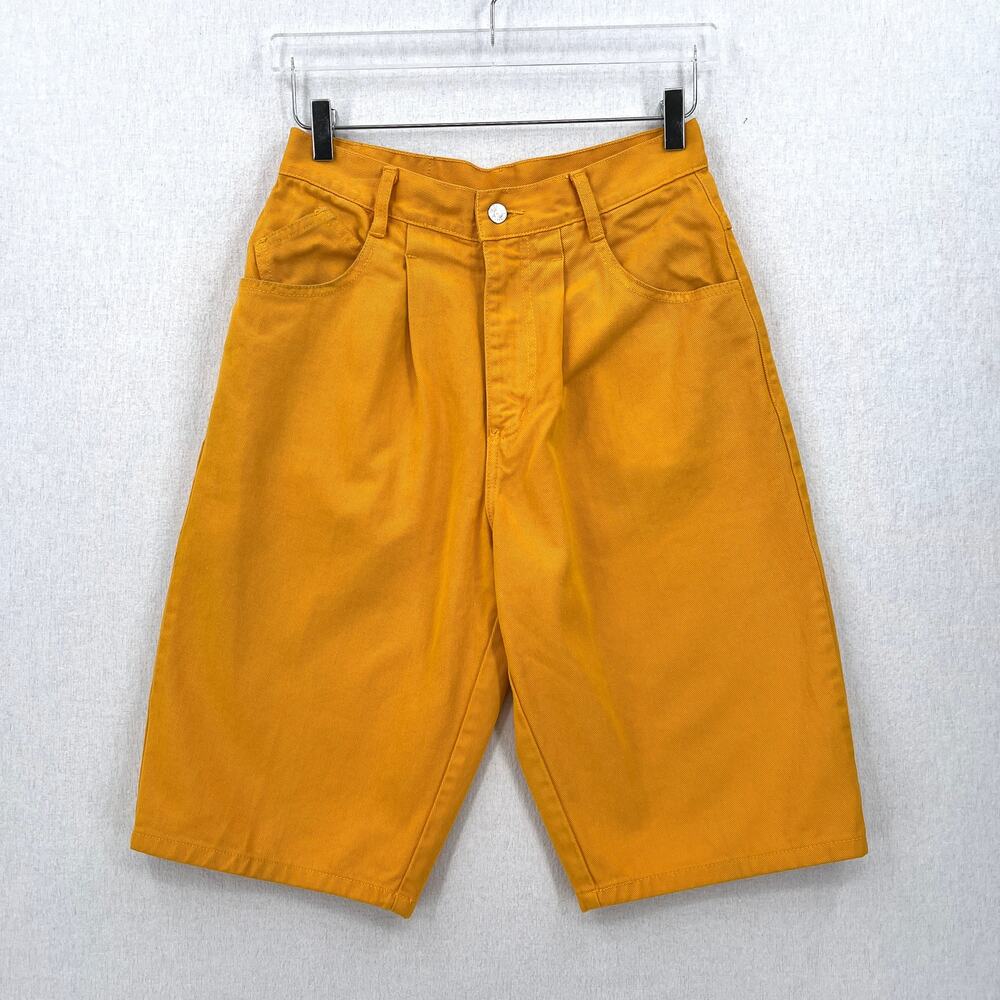 RODIN Vintage Y2K 80s 90s Pleated Denim Shorts Womens Small 27 Mustard Yellow